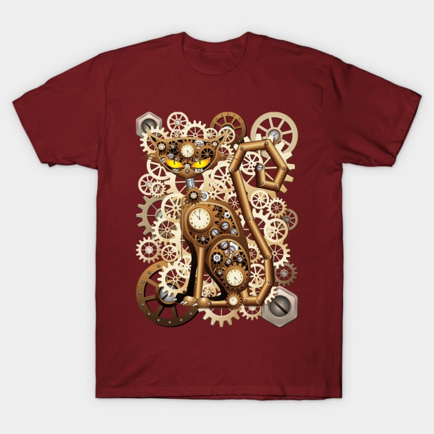 Steampunk Cat Vintage Style T-Shirt by BluedarkArt